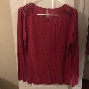 Loft Fuscia Lacy Shoulder Long Sleeve Cotton Shirt